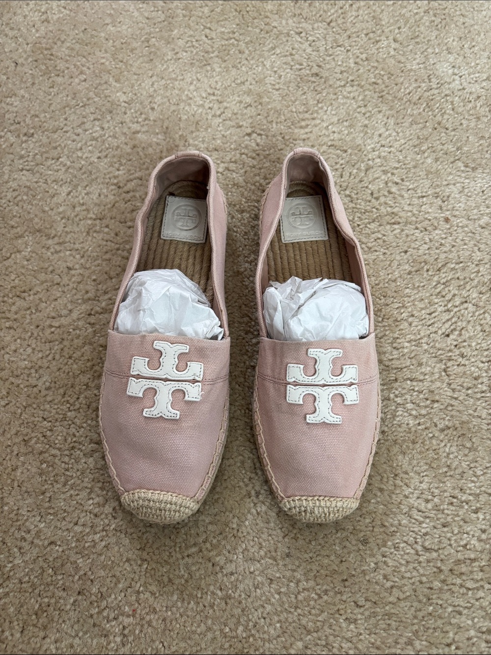 Tory Burch Blush Canvas Espadrille Flats with Logo